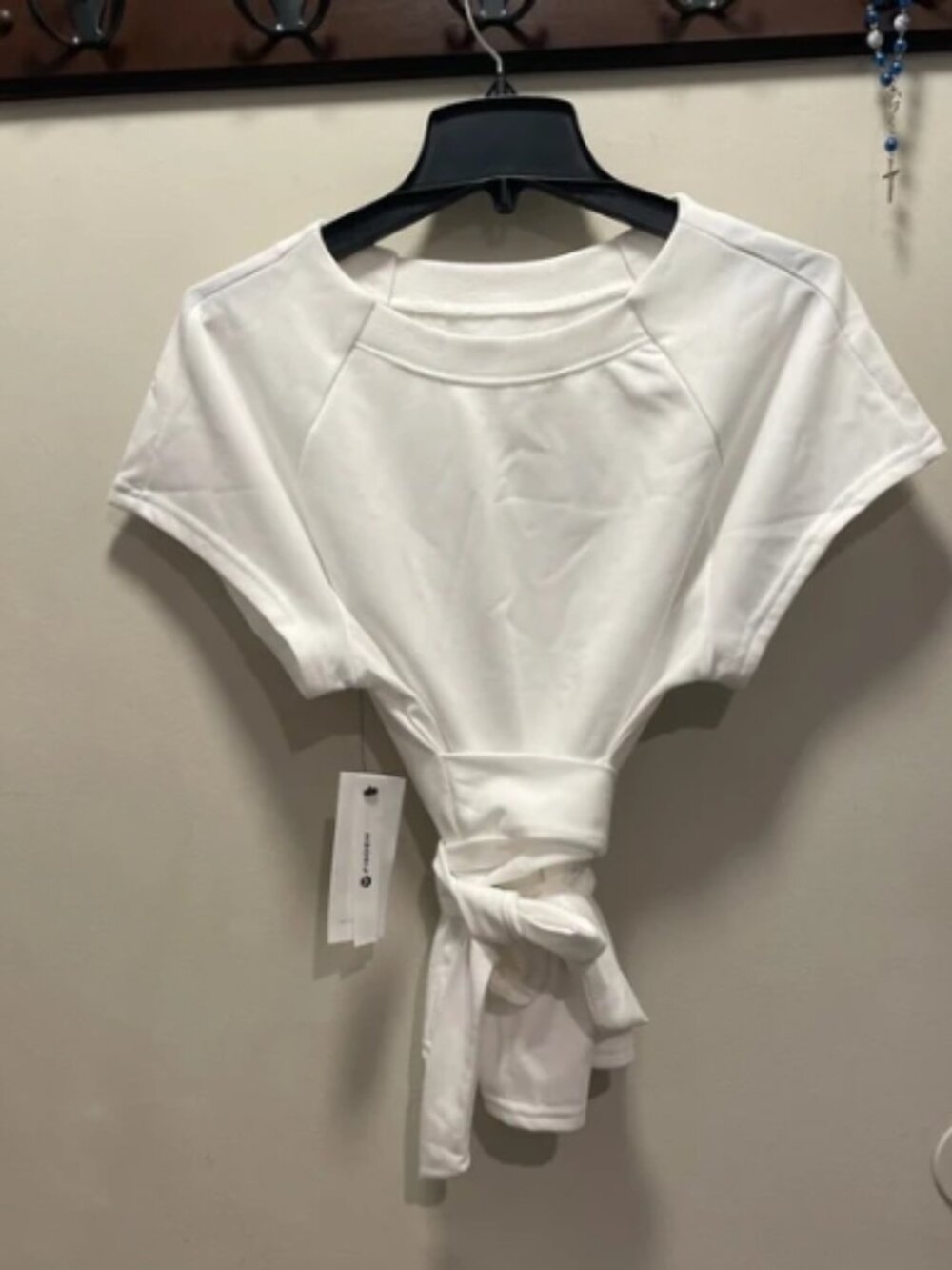 Short Sleeves Tee Tops Crewneck Sweatshirt Tie Front Casual White Medium